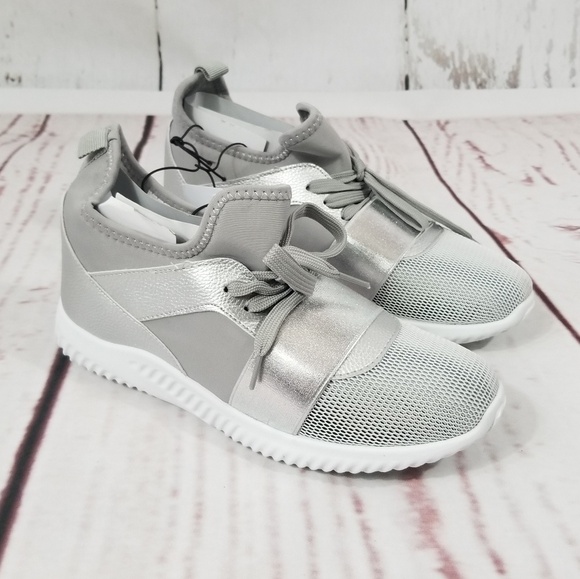 Silver Metallic Color Block Band Trainers - Picture 1 of 6